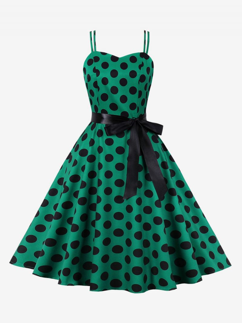 Robe Vintage Des Années 1950 Audrey Hepburn Style Rose À Pois Rockabilly Sans Manches Pour Femmes