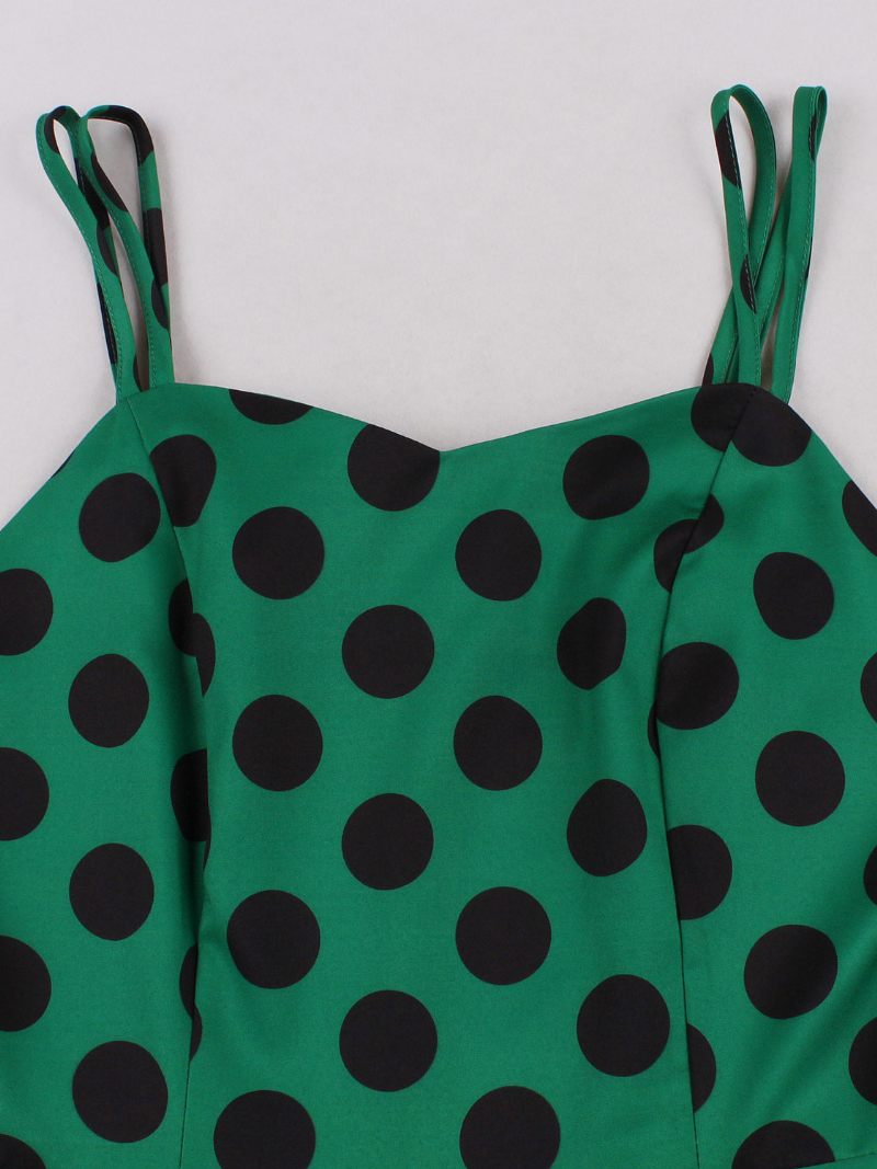 Robe Vintage Des Années 1950 Audrey Hepburn Style Rose À Pois Rockabilly Sans Manches Pour Femmes - Vert