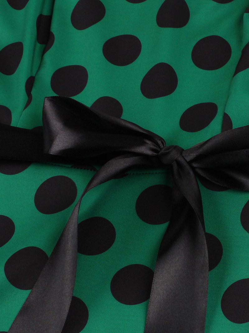 Robe Vintage Des Années 1950 Audrey Hepburn Style Rose À Pois Rockabilly Sans Manches Pour Femmes - Vert