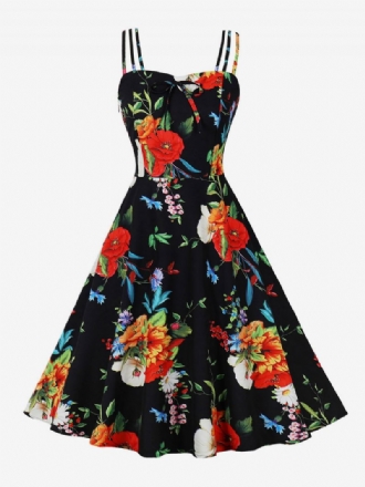 Robe Vintage Des Années 1950. Style Audrey Hepburn Dos Nu Sans Manches Longueur Aux Genoux Imprimé Floral Rockabilly