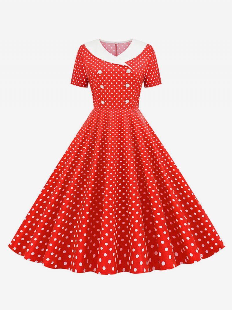 Robe Vintage Pour Femme Des Années 1950 Style Audrey Hepburn Col V Manches Courtes Longueur Genou Trapèze À Pois