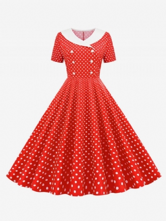 Robe Vintage Pour Femme Des Années 1950 Style Audrey Hepburn Col V Manches Courtes Longueur Genou Trapèze À Pois