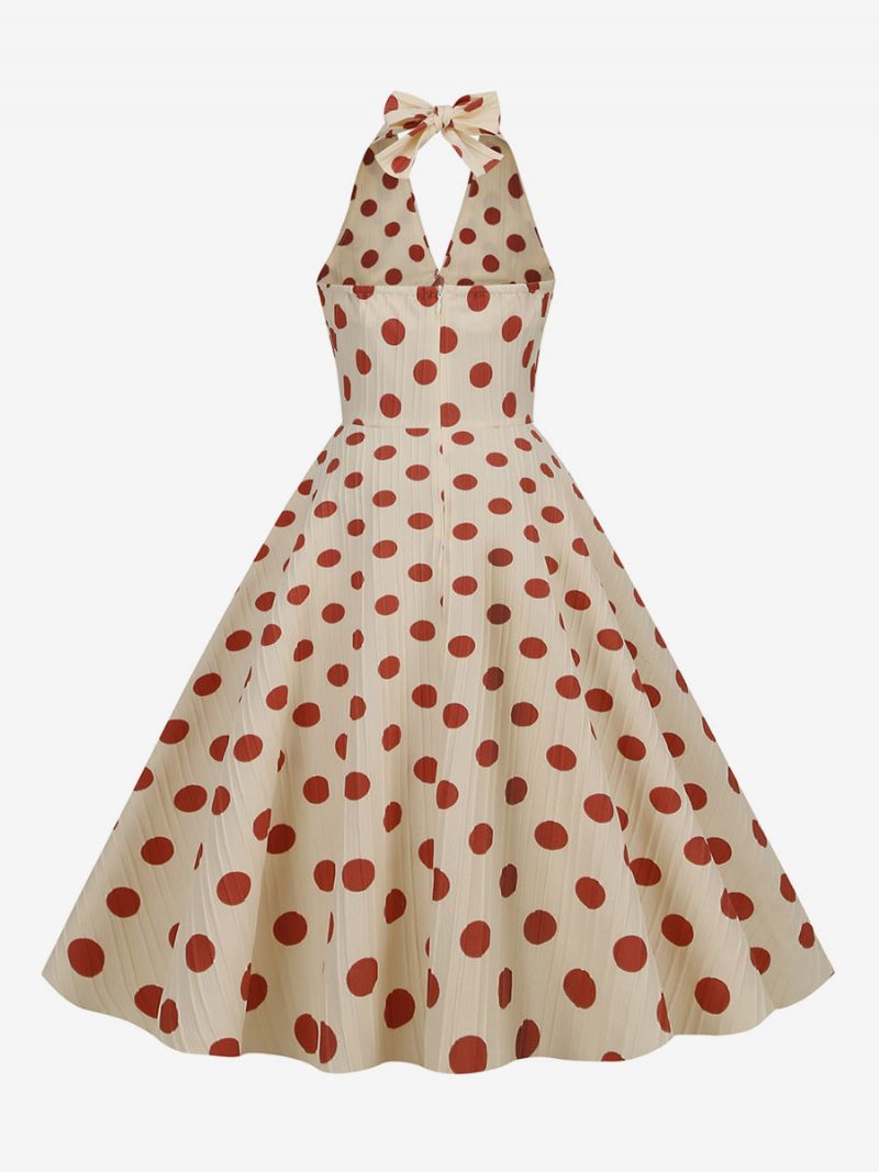 Robe Vintage Femme Rouge Années 1950 Style Audrey Hepburn À Pois Plissé Sans Manches Col V Trapèze Moyenne - Rouge