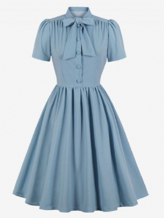 Robe Vintage Style Audrey Hepburn Des Années 1950 Pour Femmes Conçue Avec Encolure Et Nœuds Manches Courtes Trapèze Moyenne