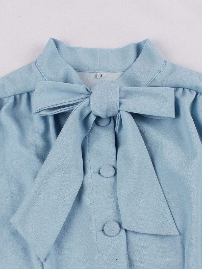 Robe Vintage Style Audrey Hepburn Des Années 1950 Pour Femmes Conçue Avec Encolure Et Nœuds Manches Courtes Trapèze Moyenne - Bleu Bébé