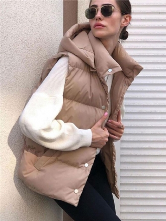 Gilet Bouffant À Capuche Pour Femmes Col Montant Épais Vêtements D'extérieur D'hiver 2024