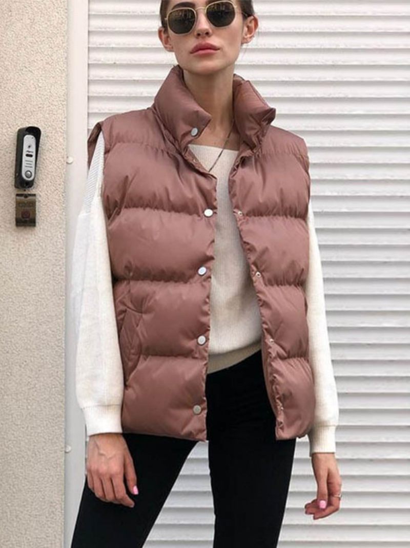 Gilet Bouffant À Capuche Pour Femmes Col Montant Épais Vêtements D'extérieur D'hiver 2024 - Marron Café