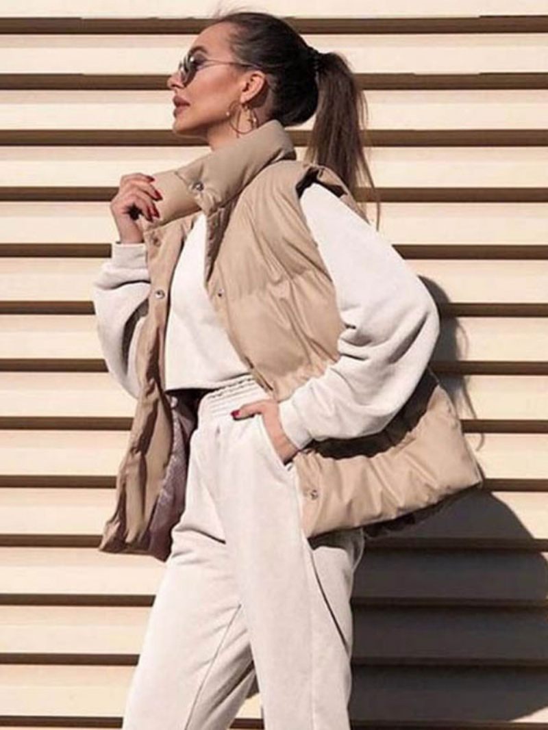 Gilet Bouffant À Capuche Pour Femmes Col Montant Épais Vêtements D'extérieur D'hiver 2024 - Kaki