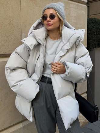 Manteau Bouffant À Capuche Avec Fermeture Éclair Couleur Unie Vêtements D'extérieur Surdimensionnés Pour Femmes