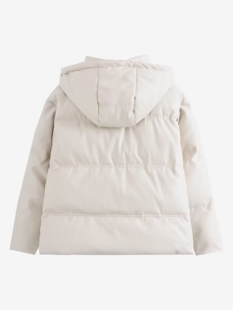 Manteau Bouffant Col Montant Capuche Zippé Poches Inclinées Vêtements D'extérieur Pour Femmes - Beige