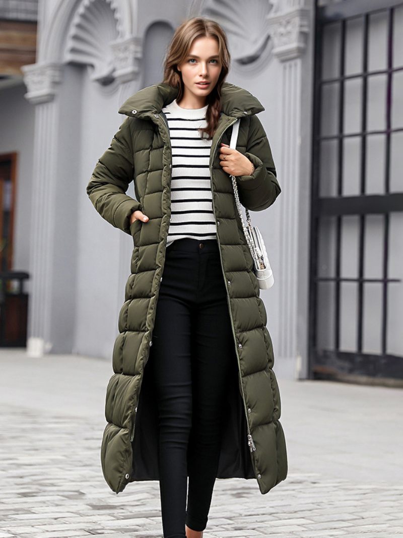 Manteau Bouffant Pour Femme Col Fausse Fourrure Amovible Capuche Vêtements D'extérieur D'hiver - Vert Chasseur