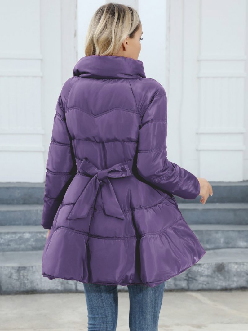 Manteau D'hiver Pour Femmes Col Montant Poches Zippées Vêtements D'extérieur - Violet