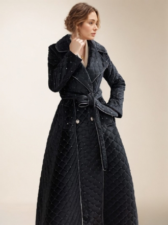 Manteau D'hiver Noir Pour Femmes Boutons Ceinturés À Revers Vêtements D'extérieur Élégants La Palangre