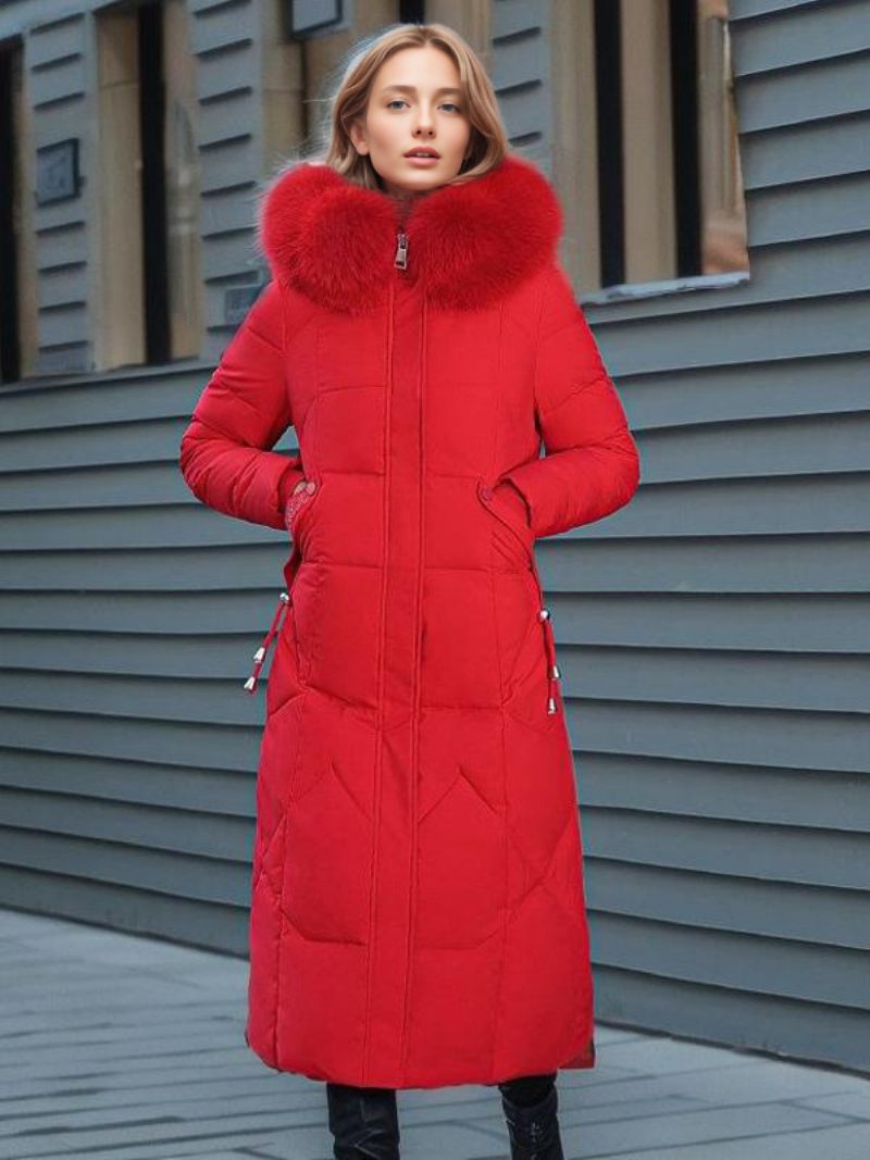 Manteau Long À Capuche Avec Fermeture Éclair Pour Femme Vêtements D'extérieur Décontractés Qualité Supérieure - Rouge