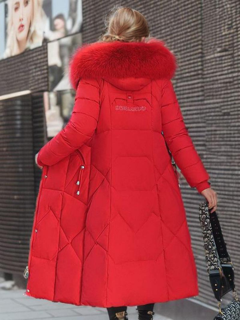 Manteau Long À Capuche Avec Fermeture Éclair Pour Femme Vêtements D'extérieur Décontractés Qualité Supérieure - Rouge