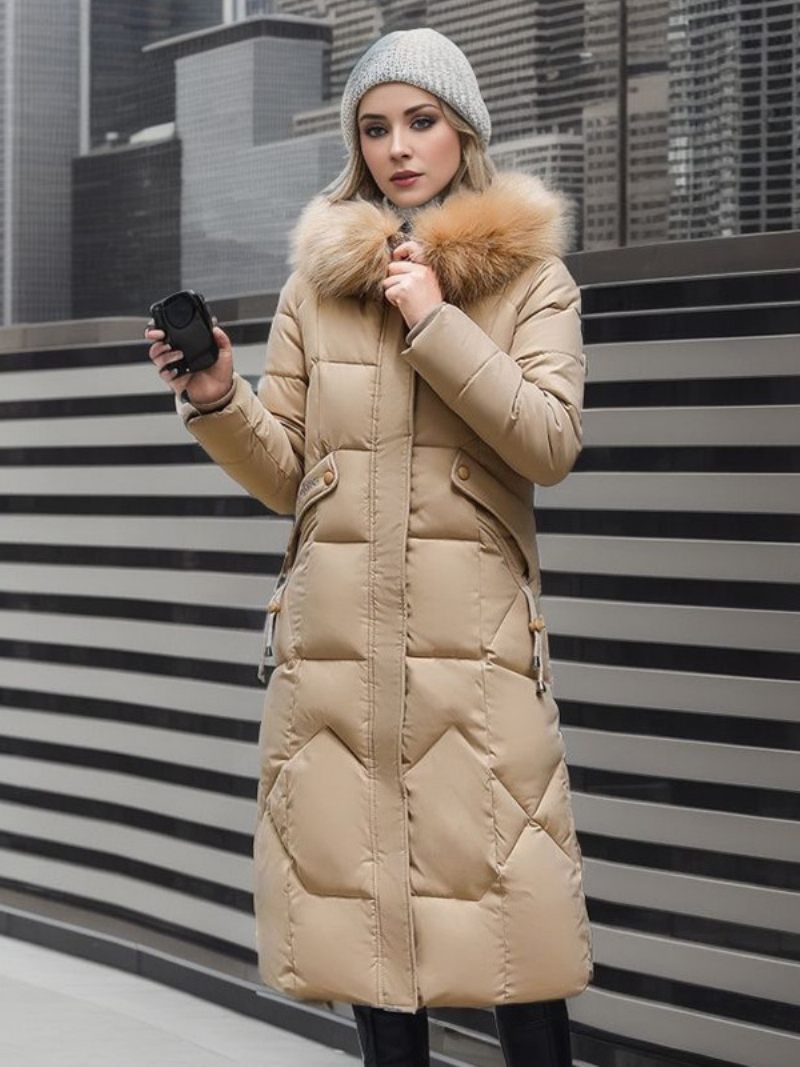 Manteau Long À Capuche Avec Fermeture Éclair Pour Femme Vêtements D'extérieur Décontractés Qualité Supérieure - Café Marron