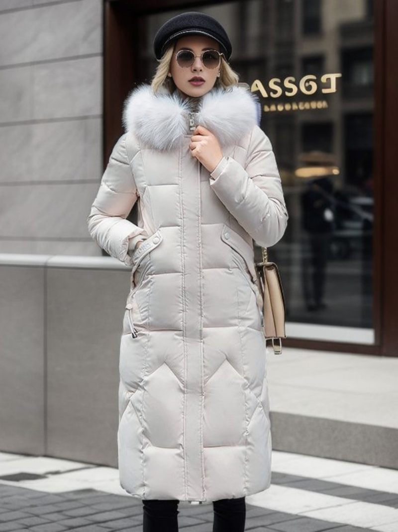 Manteau Long À Capuche Avec Fermeture Éclair Pour Femme Vêtements D'extérieur Décontractés Qualité Supérieure - Blanc