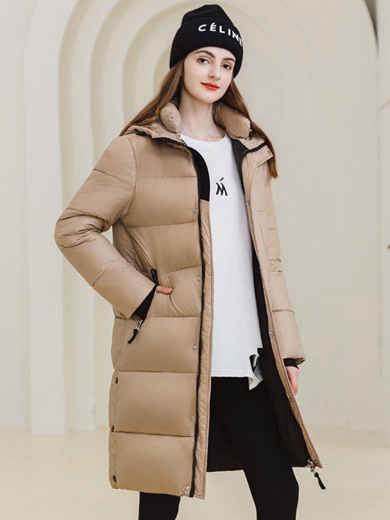 Manteau Long Pour Femme Capuche Qualité Fermeture Éclair Manches Longues Vêtements D'extérieur D'hiver