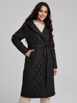 Manteau Matelassé Mi-long Pour Femme Vêtement D'extérieur Classique À Capuche Et Ceinture