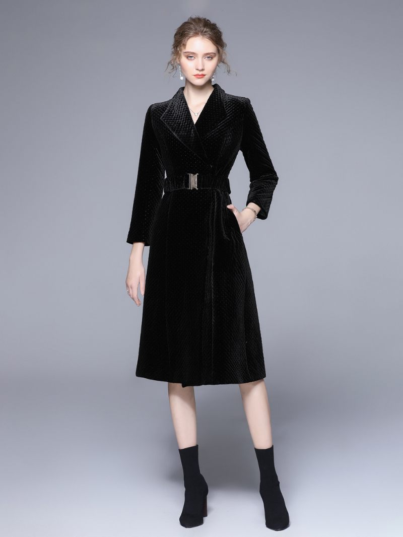 Manteau Portefeuille Pour Femme Col Rabattu Noir Vêtements D'extérieur D'hiver - Noir