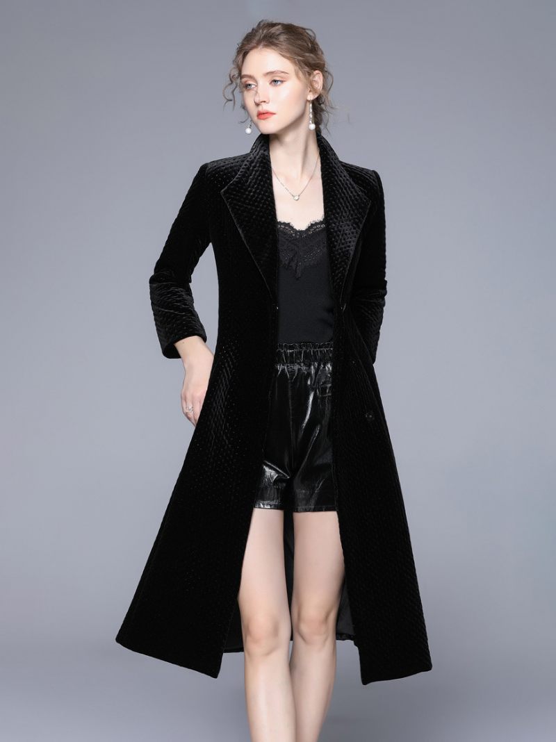 Manteau Portefeuille Pour Femme Col Rabattu Noir Vêtements D'extérieur D'hiver - Noir