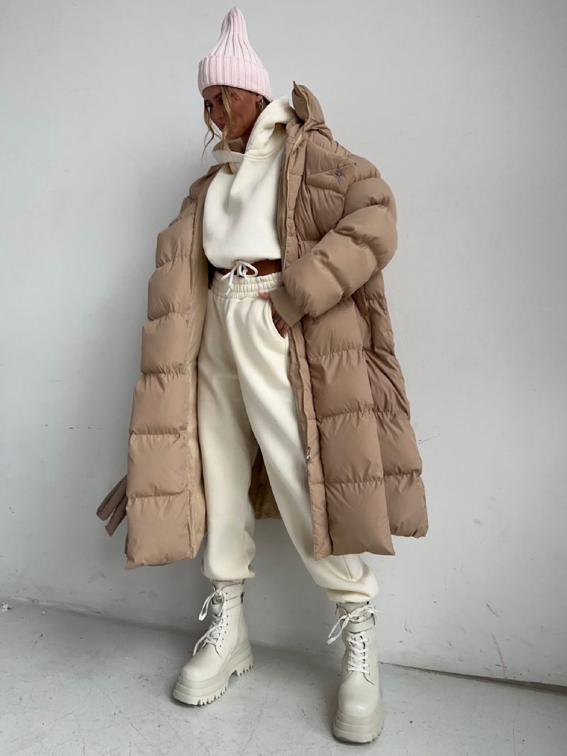 Manteau Surdimensionné À Capuche Et Poignets Côtelés Vêtements D'extérieur Qualité Pour Femmes - Kaki