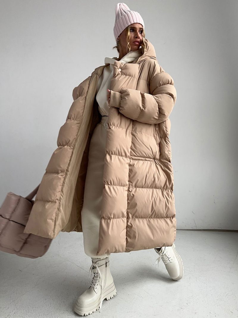 Manteau Surdimensionné À Capuche Et Poignets Côtelés Vêtements D'extérieur Qualité Pour Femmes - Kaki