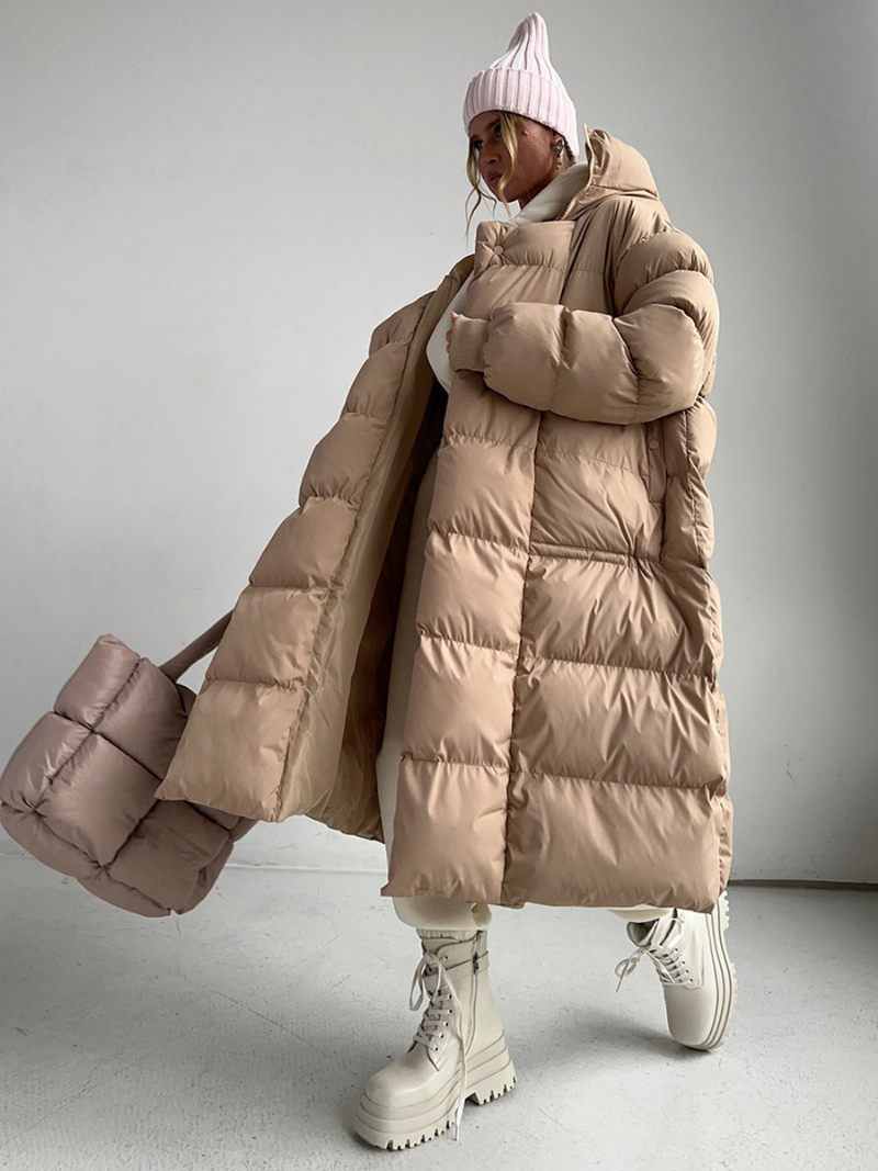 Manteau Surdimensionné À Capuche Et Poignets Côtelés Vêtements D'extérieur Qualité Pour Femmes - Kaki