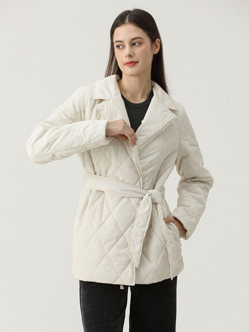 Manteaux Bouffants Blancs Coupe-vent Avec Ceinture Pour Femme Vêtements D'extérieur Chauds D'hiver 2024 - Blanc