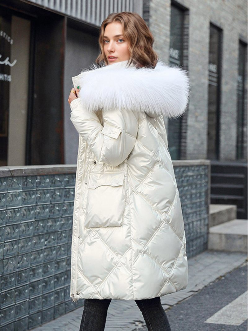 Manteaux Bouffants Fausse Fourrure Pour Femmes Col Montant Épais Longs Vêtements D'extérieur D'hiver - Blanc