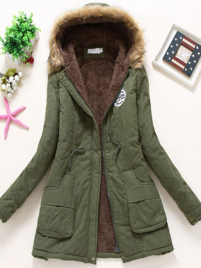 Manteaux D'hiver Pour Femmes Vêtements D'extérieur Coton À Capuche Rose Clair - Vert Chasseur