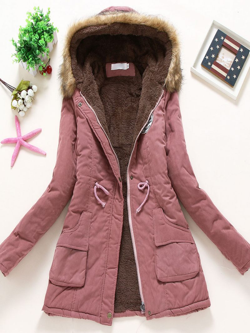 Manteaux D'hiver Pour Femmes Vêtements D'extérieur Coton À Capuche Rose Clair - Rose Blush