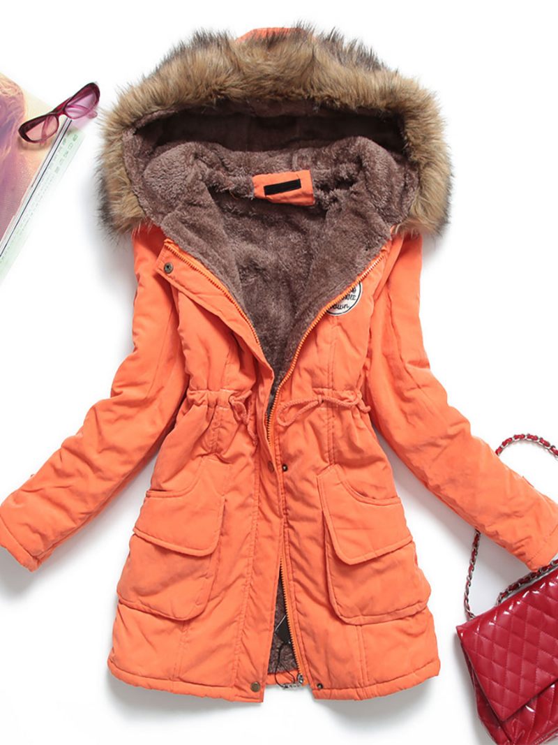 Manteaux D'hiver Pour Femmes Vêtements D'extérieur Coton À Capuche Rose Clair - Orange