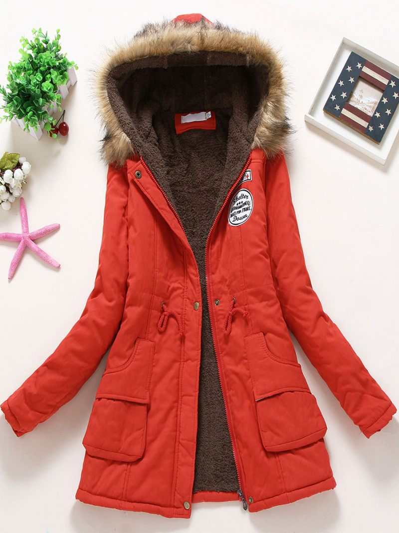 Manteaux D'hiver Pour Femmes Vêtements D'extérieur Coton À Capuche Rose Clair - Rouge Ture