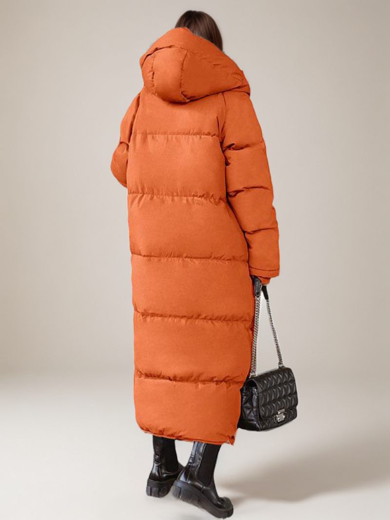 Manteaux Longs Matelassés Orange À Capuche Vêtements Sortie D'hiver Pour Femmes - Orange