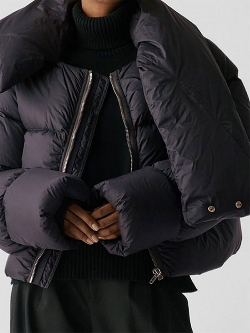 Veste Bouffante Noire À Col Montant Pour Femme Manteaux Vêtements D'extérieur D'hiver 2024 - Noir