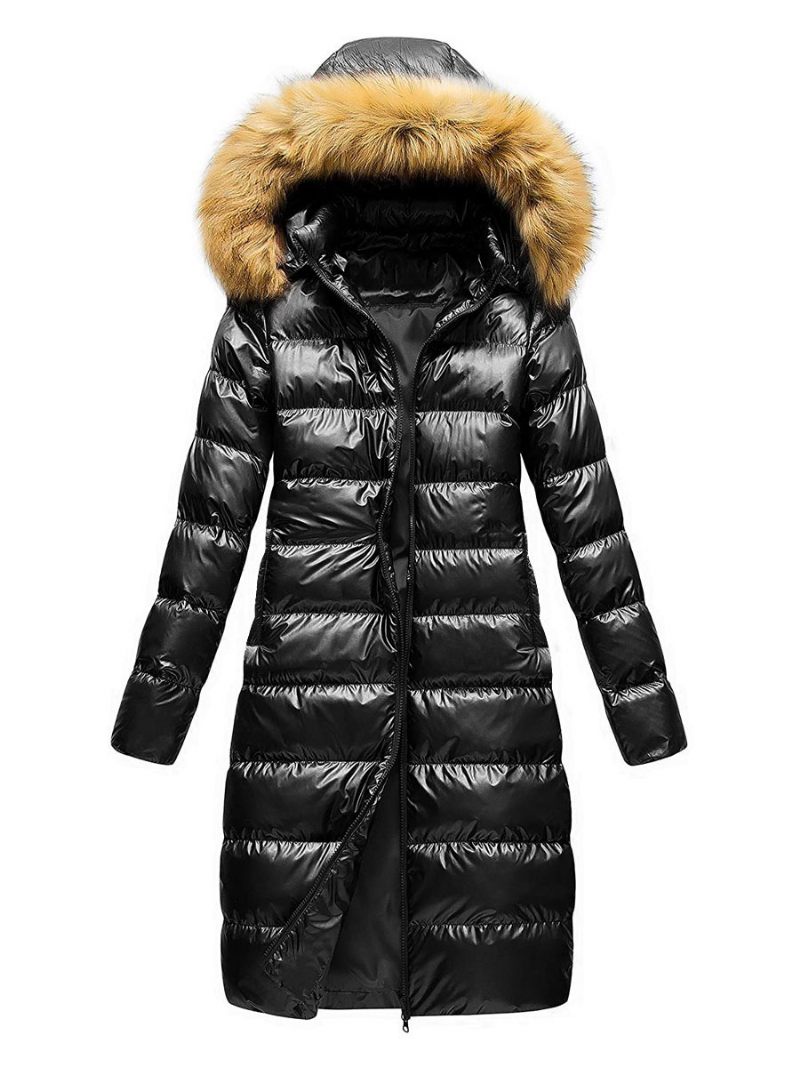 Veste Femme Manteau Bouffant Noir Fausse Fourrure À Capuche Vêtements Sortie D'hiver