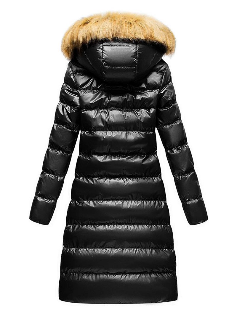 Veste Femme Manteau Bouffant Noir Fausse Fourrure À Capuche Vêtements Sortie D'hiver - Noir