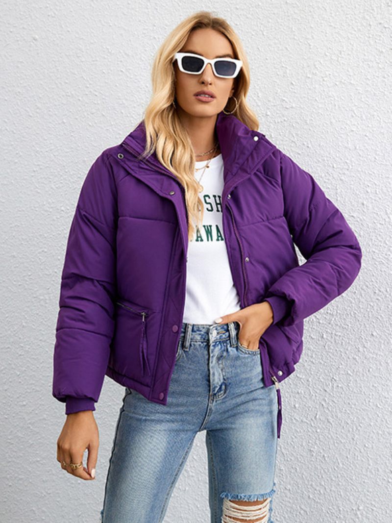 Veste Rembourrée Coton Col Montant Vêtements Sortie D'hiver Décontractés Pour Femmes - Violet