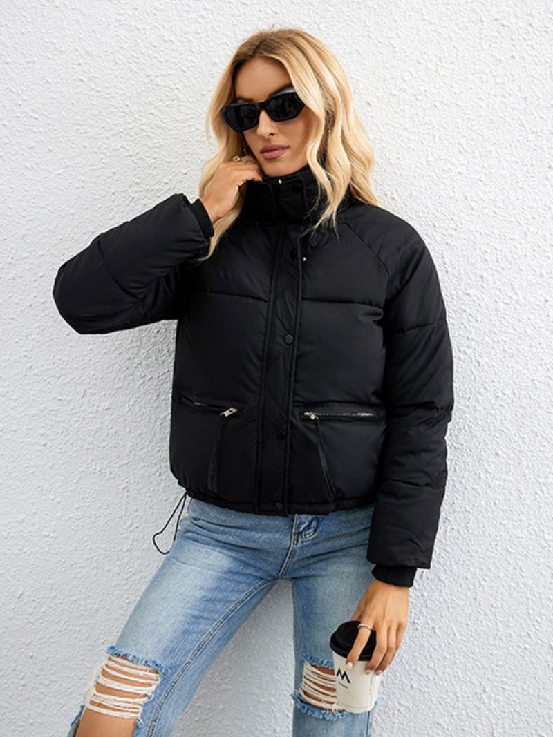 Veste Rembourrée Coton Col Montant Vêtements Sortie D'hiver Décontractés Pour Femmes - Noir