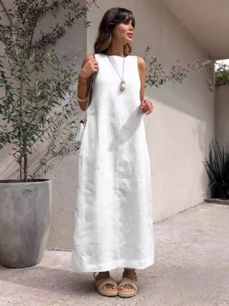 Robes Droites Pour Femmes Col Bijou Blanc Fendu Sur Le Devant Polyester Surdimensionné Robe Tunique Charme Adultes