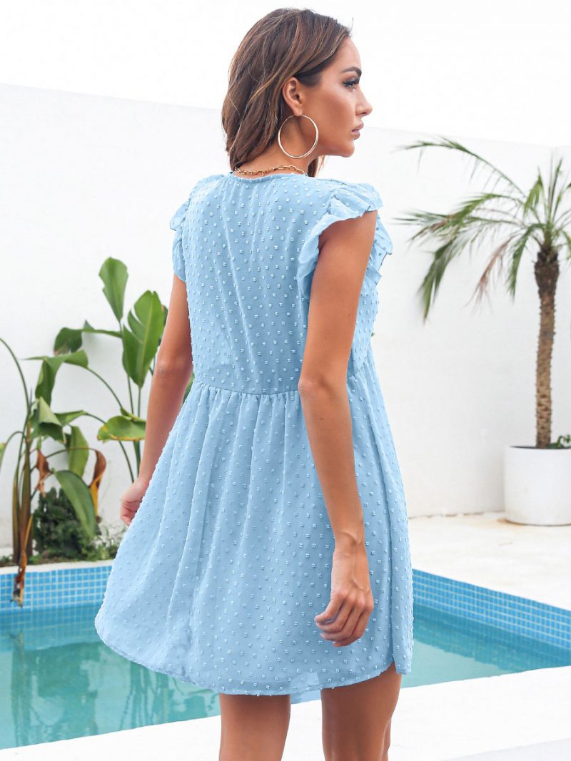 Robes Droites Robe Tube Blanche Moderne À Col V Pour Femmes - Bleu