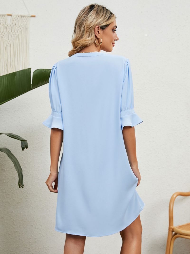 Robes Droites Robe Tunique Moderne Pour Femmes Bleu Ciel Clair À Col V - Bleu Ciel Clair