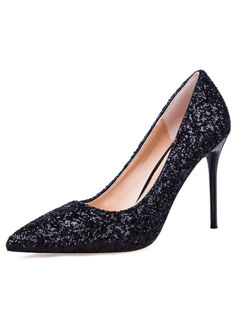 Chaussures Bal À Paillettes Pour Femmes Escarpins Bout Pointu Et Talons Aiguilles - Noir