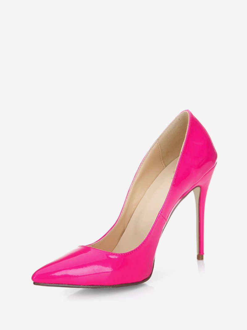 Chaussures Habillées Noires À Talons Hauts Pour Femmes Escarpins Aiguilles Cuir Verni Bout Pointu - Fuchsia