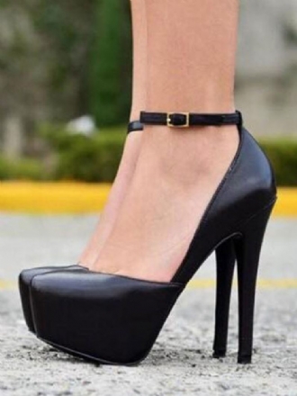 Chaussures Habillées Noires À Talons Hauts Pour Femmes Escarpins Aiguilles Et Bride La Cheville