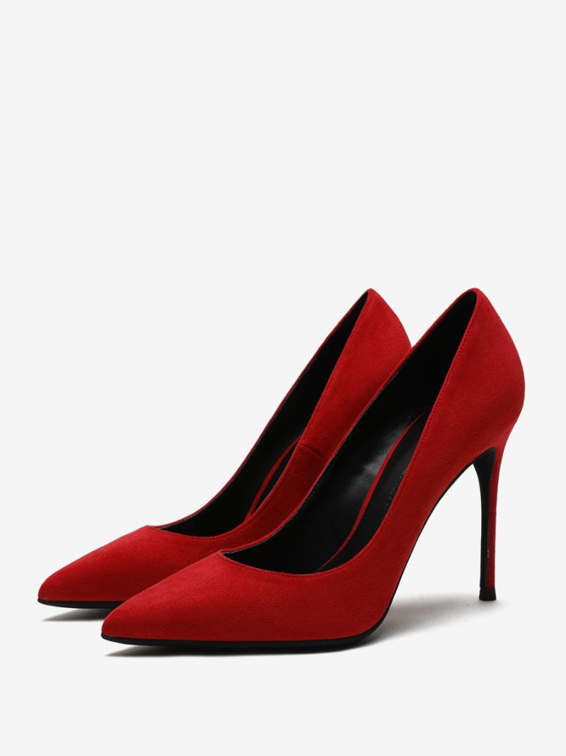 Chaussures Habillées Rouges À Talons Hauts Daim Bout Pointu Et Aiguilles Pour Femmes