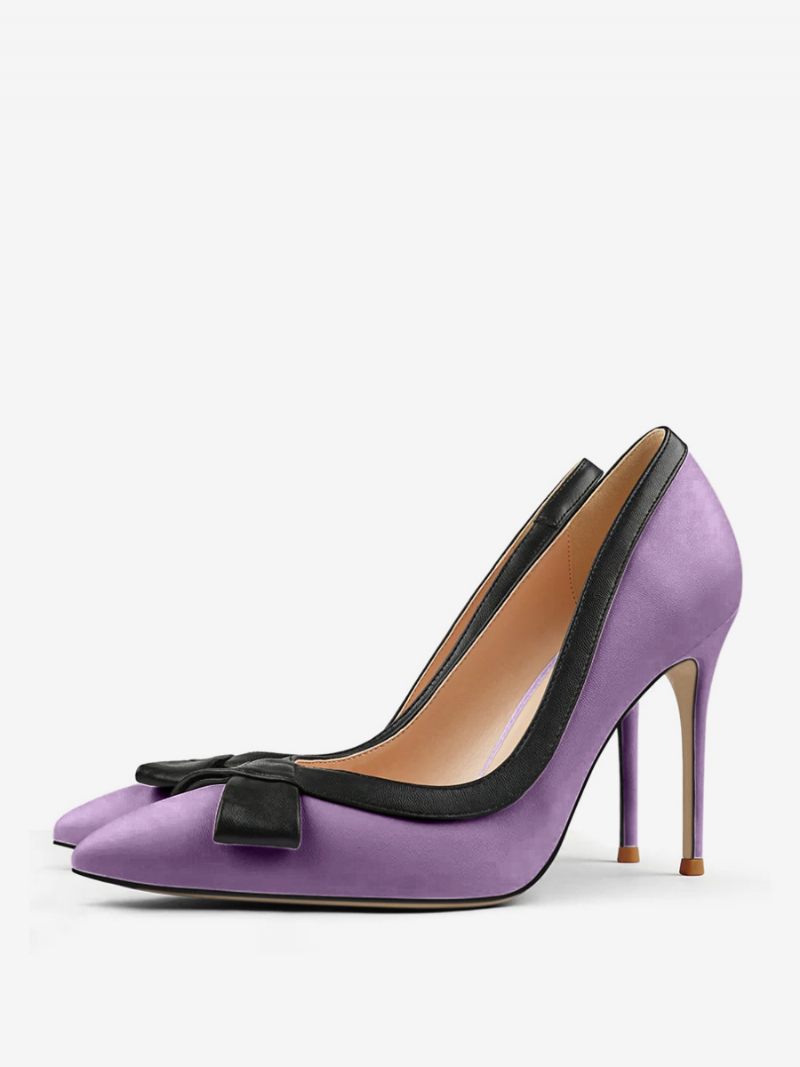 Chaussures Habillées À Talons Hauts Blancs Pour Femmes Bout Pointu Nœud Enfiler - Violet