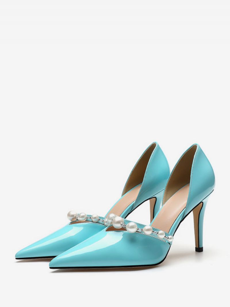 Chaussures Mariée Nues À Talons Hauts Avec Perles Et Aiguilles Pour Femmes - Bleu