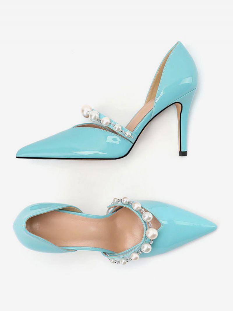 Chaussures Mariée Nues À Talons Hauts Avec Perles Et Aiguilles Pour Femmes - Bleu